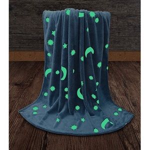 Blue Star & Moon Glow in the Dark Flannel Throw Blanket